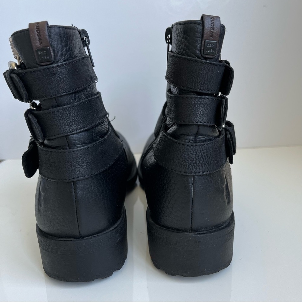 RUDSAK Black Leather Moto Boots - Triple Buckle Zip Ankle Booties - Size 39 - Picture 7 of 12
